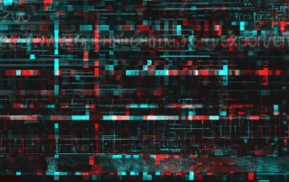 An abstract illustration depicting electronic communications and computer code in the suspense thriller novel Last Flower.