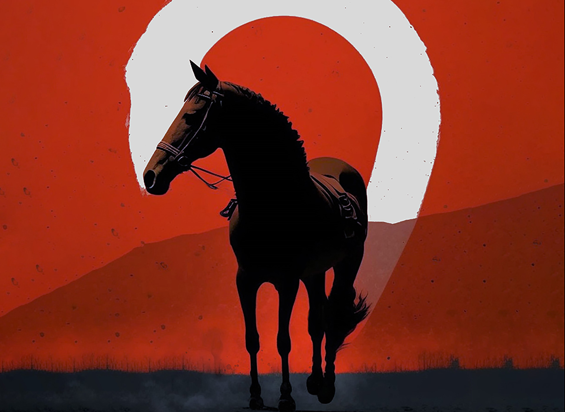 Red, black, and gray book cover illustration for the detective novel ROLL, depicting a thoroughbred horse standing in front of a question mark.