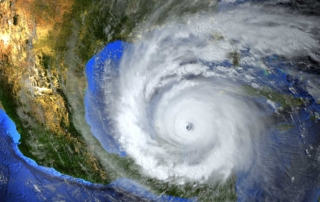 Satellite view of a hurricane in the Gulf of Mexico approaching the coastal states of the USA.