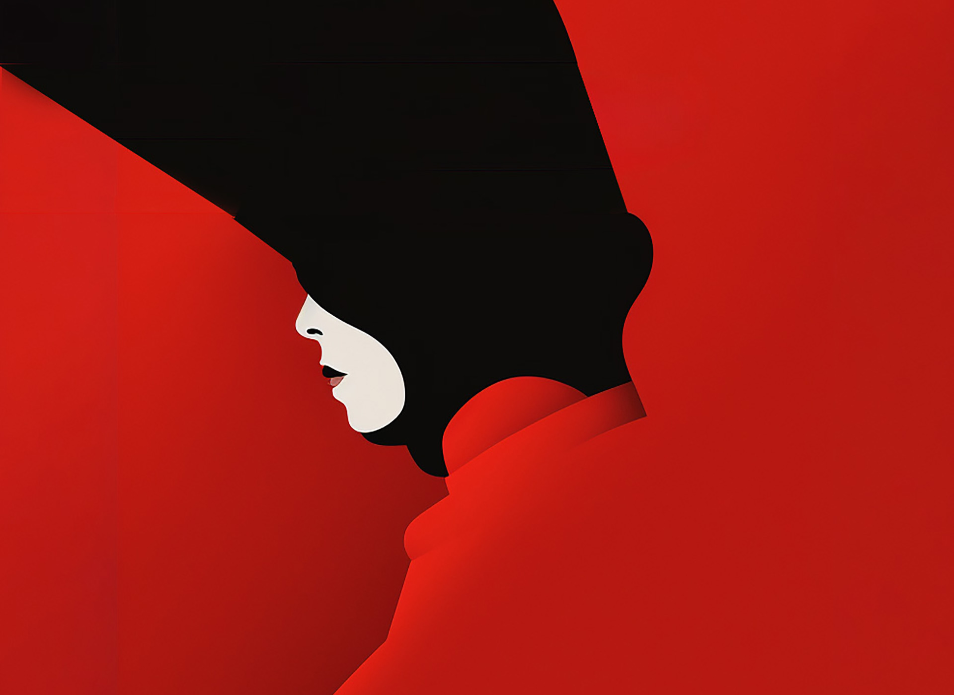 Book cover with a red and black Art Deco styled illustration of a woman's portrait.