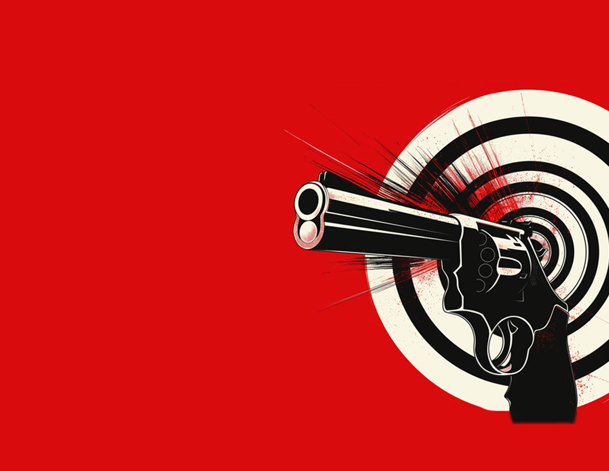 Red and black book cover illustration of a bullet and a bullseye target for the detective novel ROLL by Niklas Three.